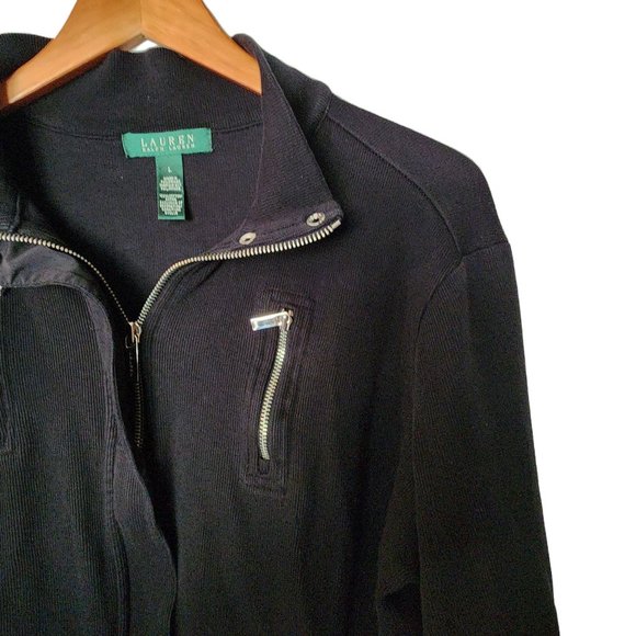 Ralph Lauren Moto Jacket Black Cotton L Large Zipper - Picture 5 of 11